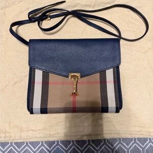 Burberry Navy and Tan Check Crossbody with Gold Hardware
